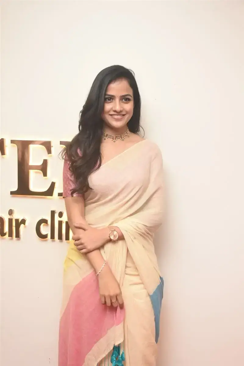 Vaishnavi Chaitanya in Yellow Saree at Hair Clinic Launch